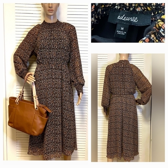 MADEWELL Georgette Smocked-Neck Midi Dress in Folktale Paisley - Picture 2 of 2